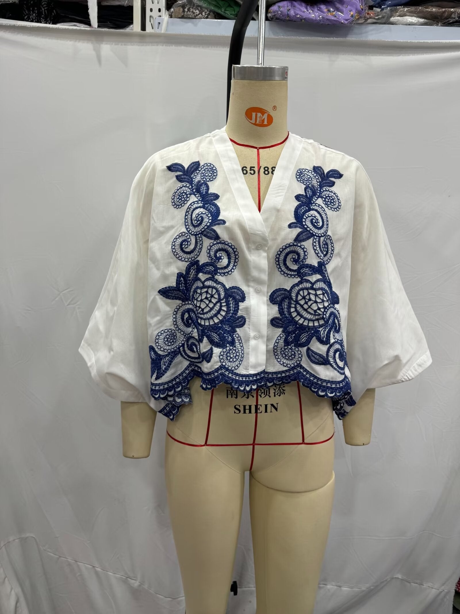 Women Clothing Autumn Contrast Color Embroidered Shirt High Waist A line Skirt Set