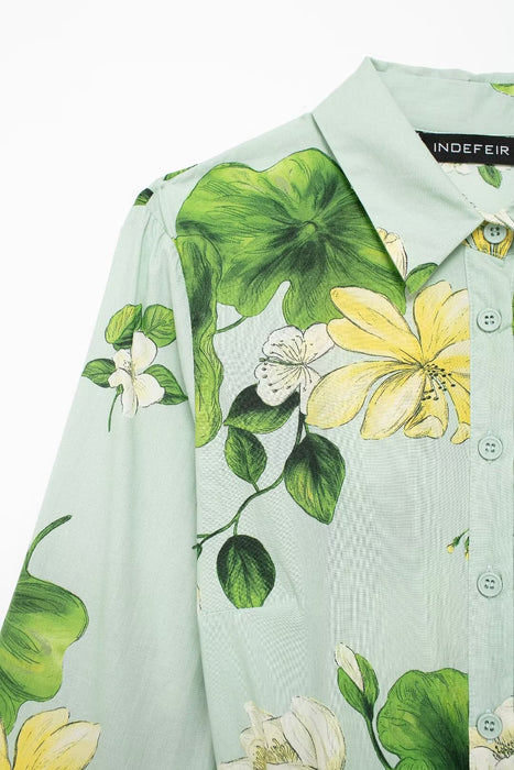 Women Clothing Casual Retro Floral Printed Shirt Dress