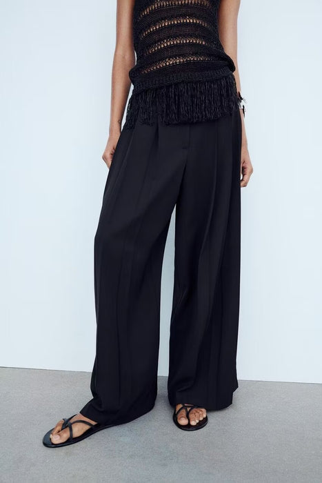 High Waist Wide Leg Solid Color Bottoms Casual Trousers Bottoms