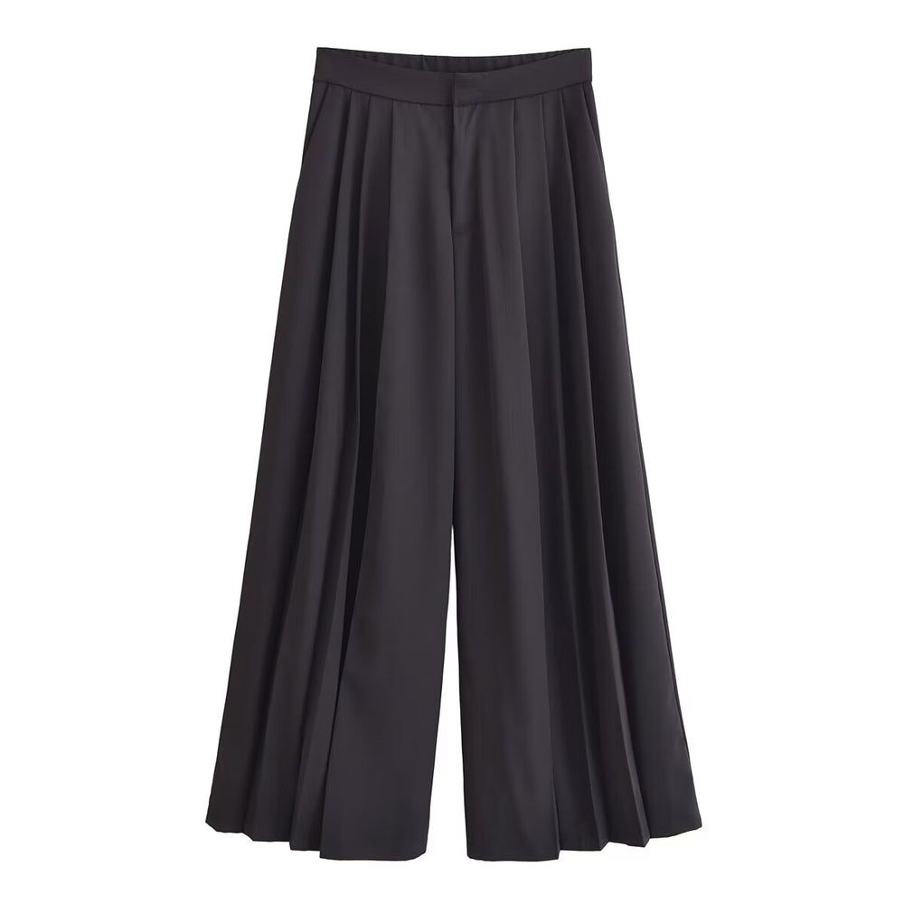 High Waist Wide Leg Solid Color Bottoms Casual Trousers Bottoms