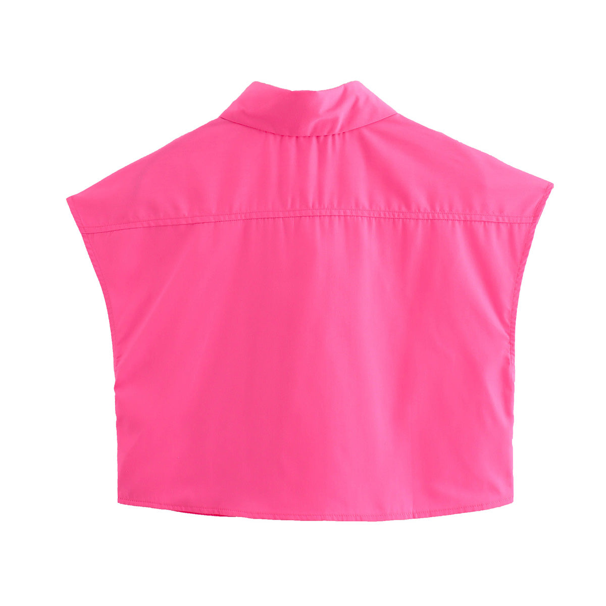 Summer Korean Loose Fitting Simplicity Collared Single Breasted Drawstring at Hem Design Sleeveless Top Shirt for Women