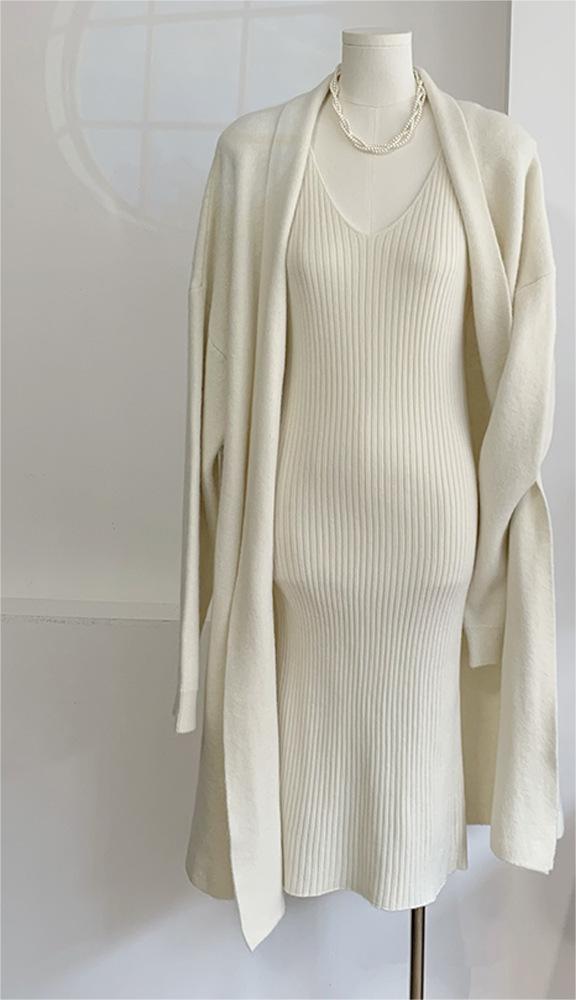 Autumn Winter Knitting Suit Women Elegant Vest Dress Long Cardigan Coat