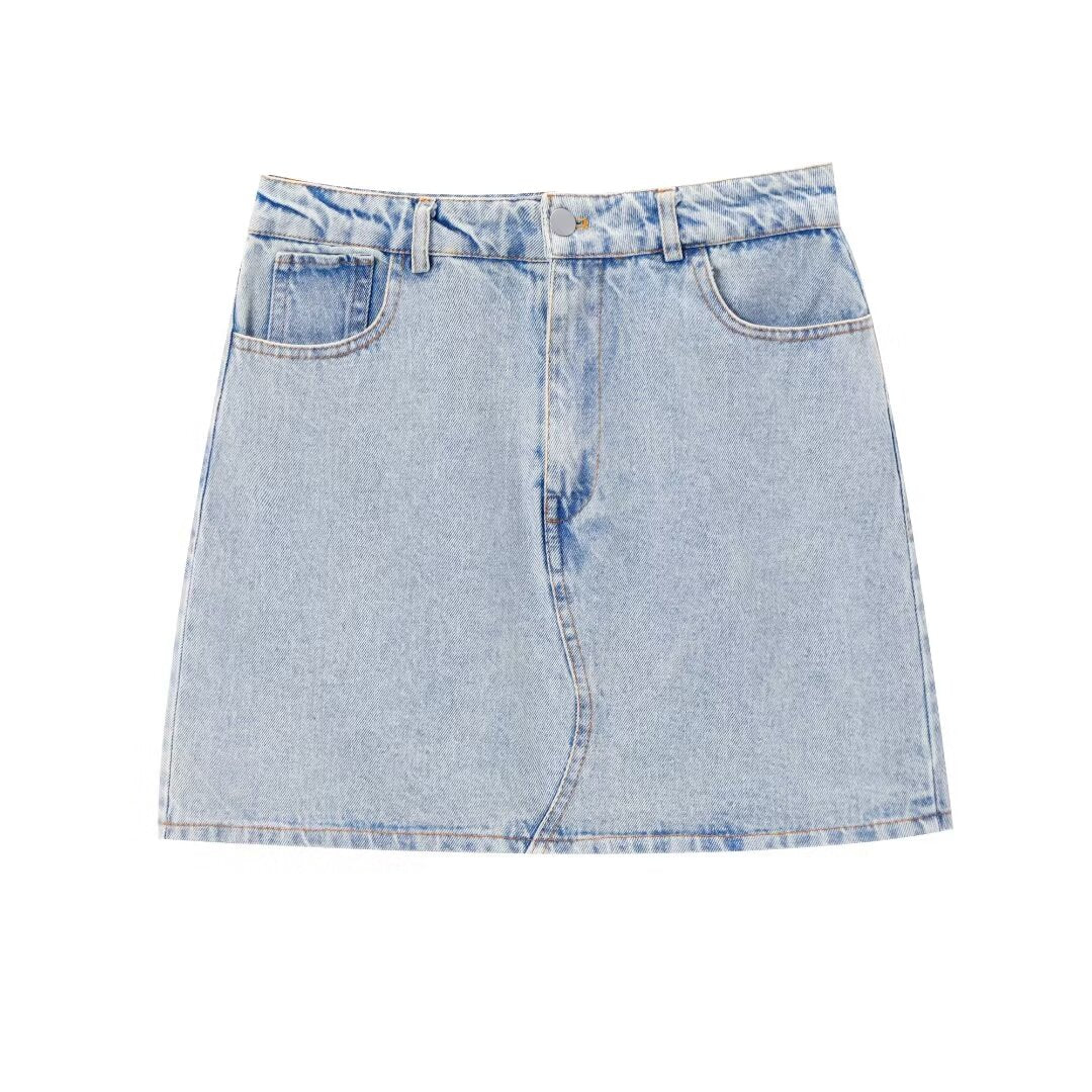 Summer Women Sleeveless V Neck Denim Jacket High Waist Mini Skirt