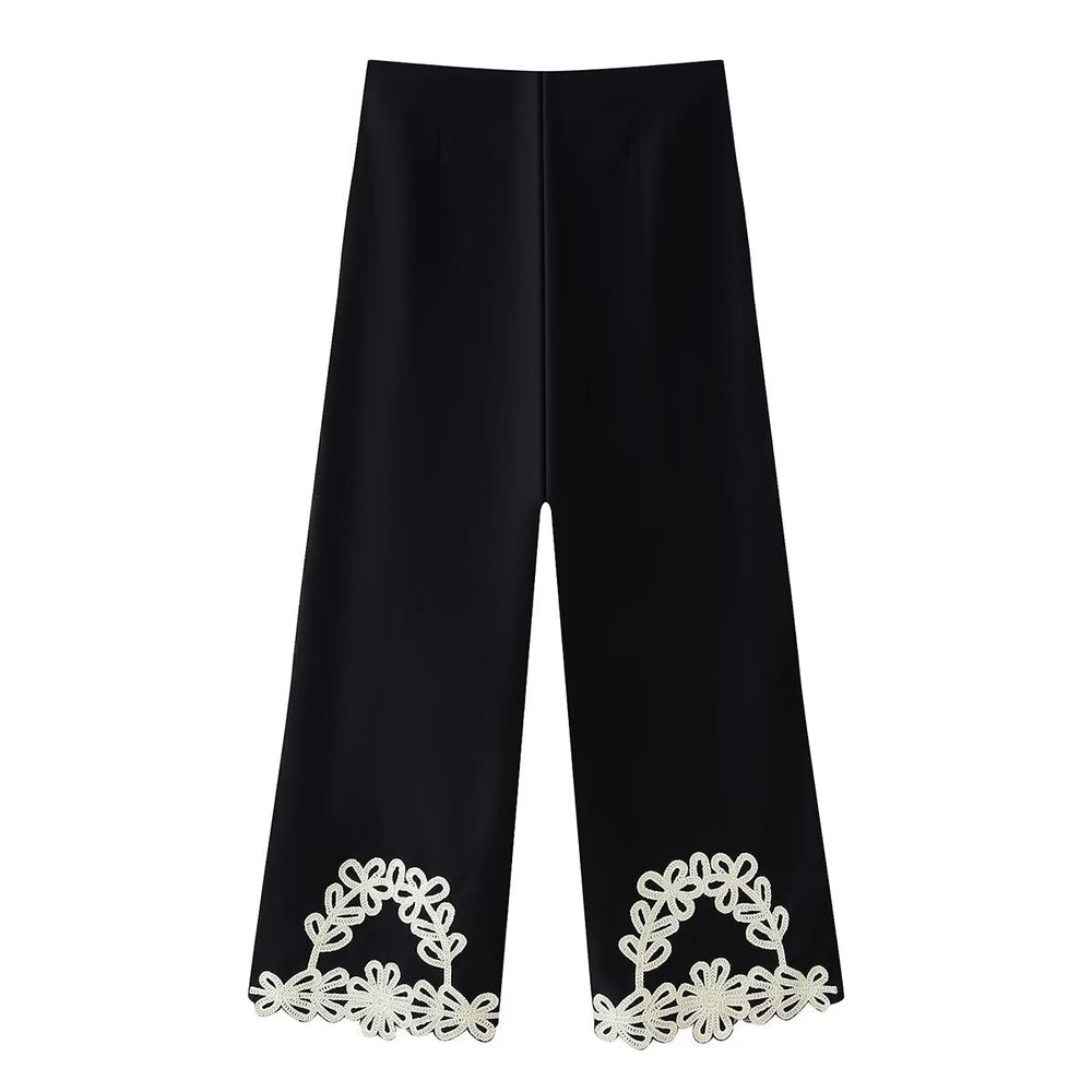 Spring Summer Floral Embroidery Floral Pants