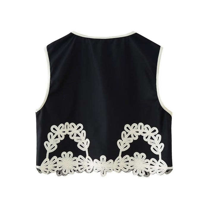 Summer Elegant Sleeveless Button Embroidery Vest