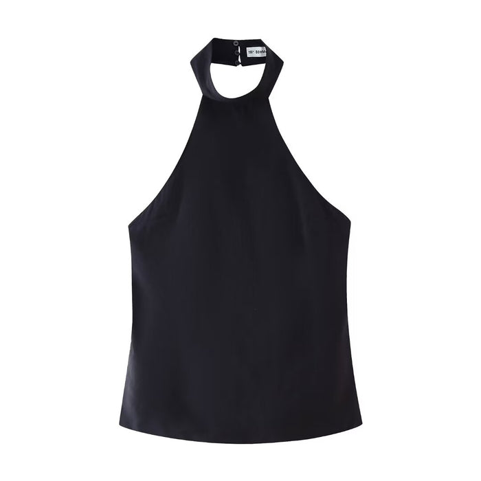 Summer Women Street Backless Hanging Collar Top