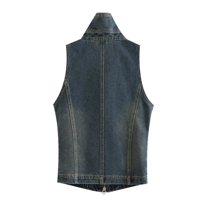 Summer Denim Sleeveless Tight Zipper Vest Women