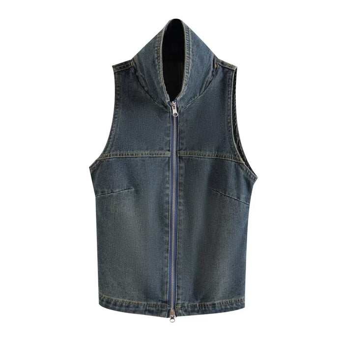 Summer Denim Sleeveless Tight Zipper Vest Women