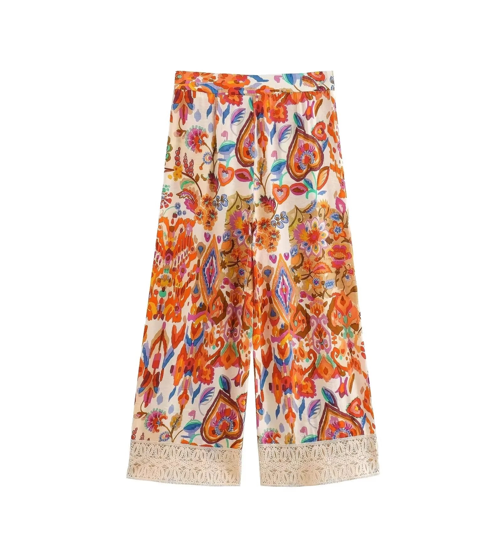 Summer Floral Trim Printed Printed Pants