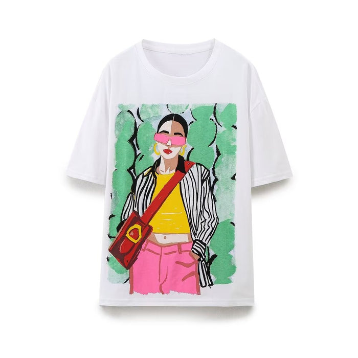 Summer Women Clothing Stitching Girl Printed T shirt