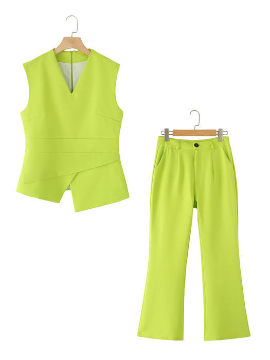 Summer Women V neck Vest Slim Trousers Set