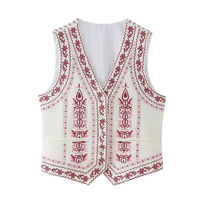 Summer Women Street Camisole V neck Embroidery Vest Top