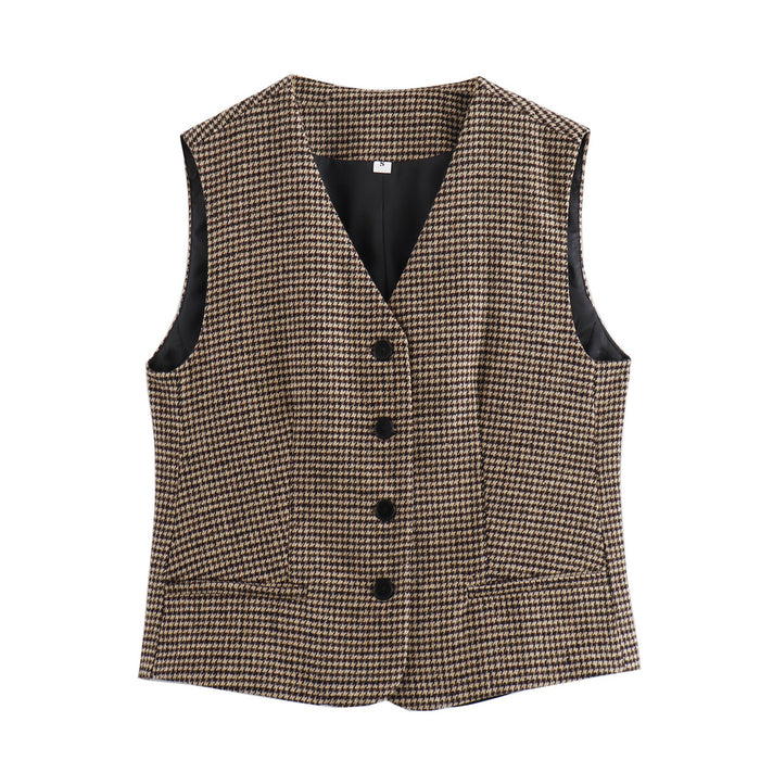 Summer Women Pocket Vest Check Jacket