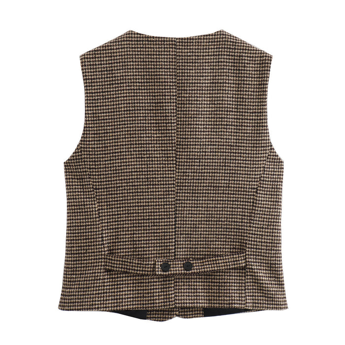 Summer Women Pocket Vest Check Jacket