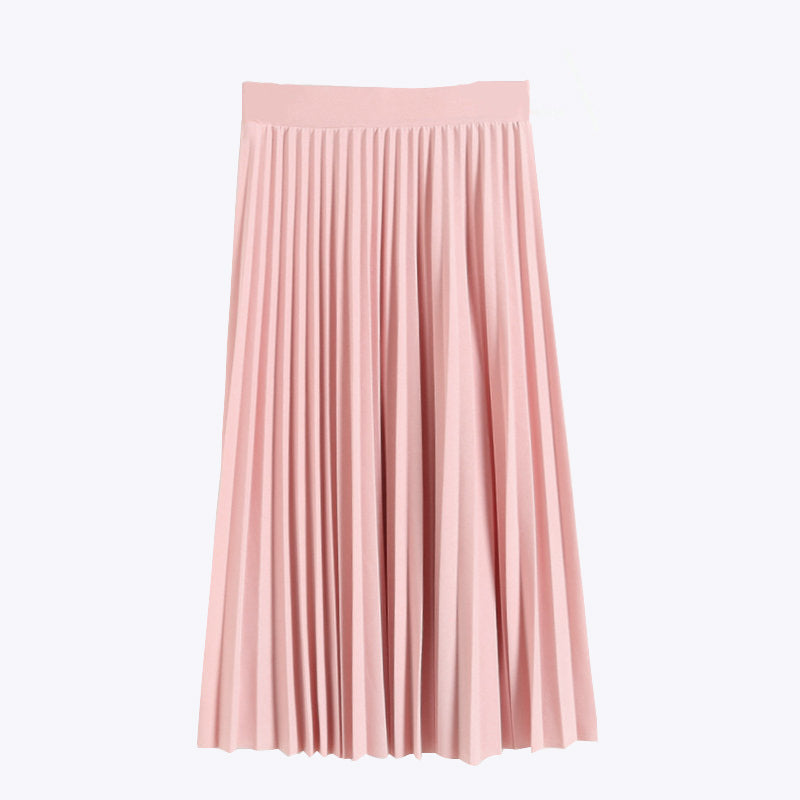 Spring Summer Chiffon Skirt Mid-Length Pleated Skirt Elastic High Waist Slim Slimming Loose Half