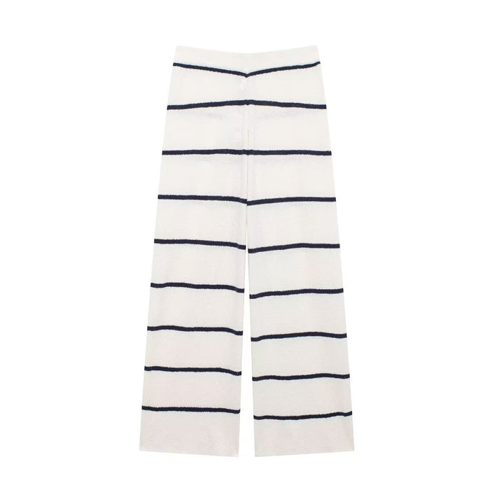 Summer Diagonal Cut Knitted Camisole Striped Pants