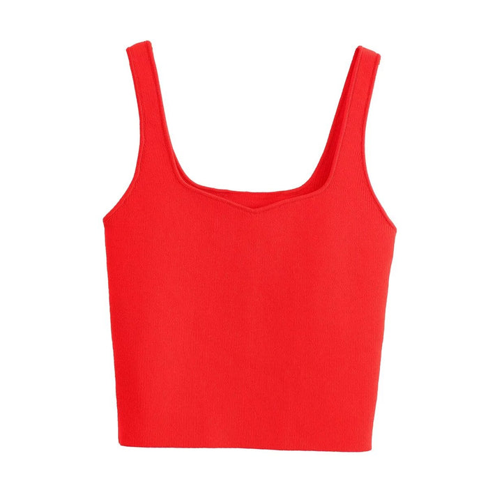 Summer Women Simple Knitting Short Strap Top