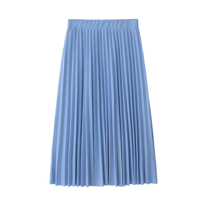 Spring Summer Chiffon Skirt Mid-Length Pleated Skirt Elastic High Waist Slim Slimming Loose Half