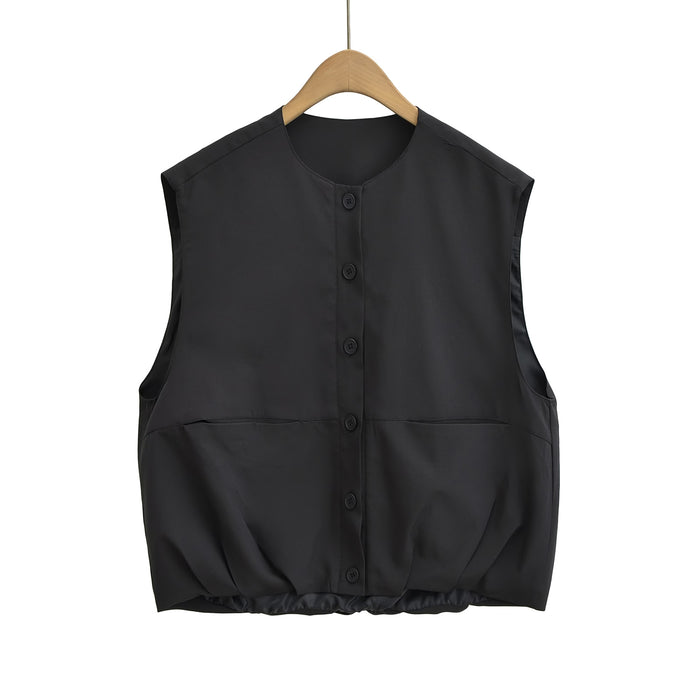 Women Clothing Summer Street Camisole Row Button Round Neck Vest Top