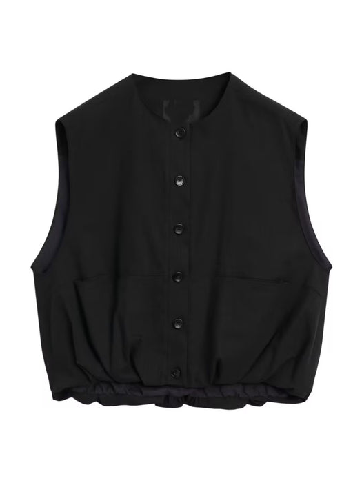 Women Clothing Summer Street Camisole Row Button Round Neck Vest Top