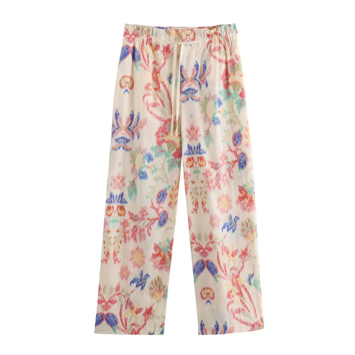 Women Clothing One to One Cotton Printed Loose Top Bud Shaped Waist Trousers Suit