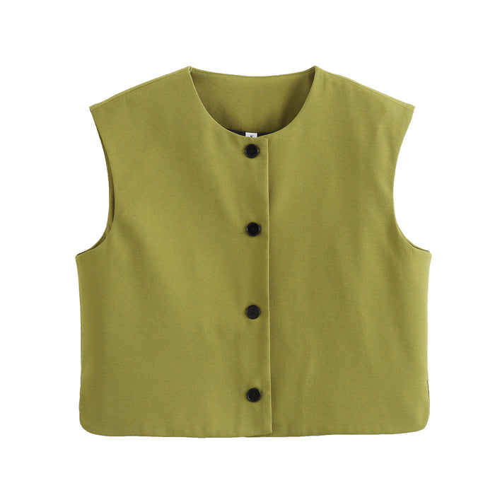 Fall Women Clothing Fashionable All Match Casual Decorated Row Button Vest Top