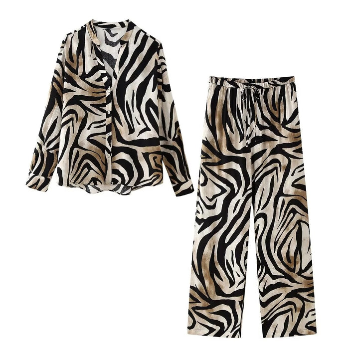 Spring Animal Pattern Printed Mid Waist Wide Leg Pant Sets