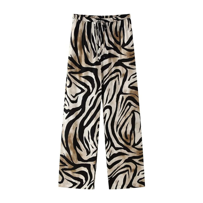 Spring Animal Pattern Printed Mid Waist Wide Leg Pant Sets