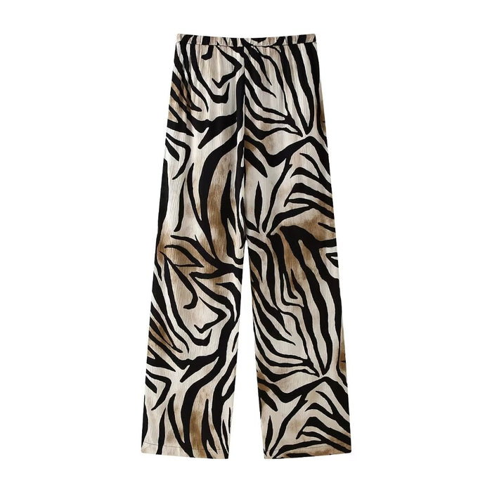 Spring Animal Pattern Printed Mid Waist Wide Leg Pant Sets