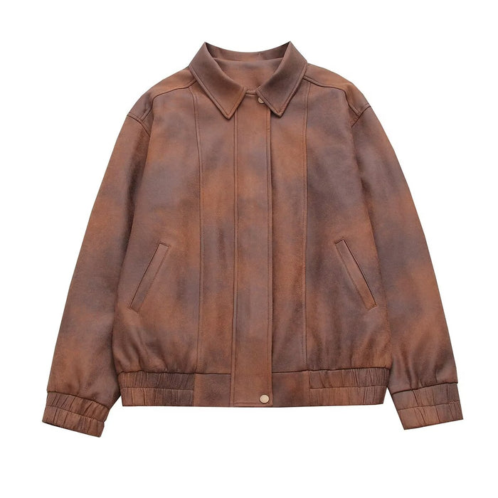 Brown Leather Coat Women Autumn Winter Sexy Loose Profile Suede Bomber Jacket Top