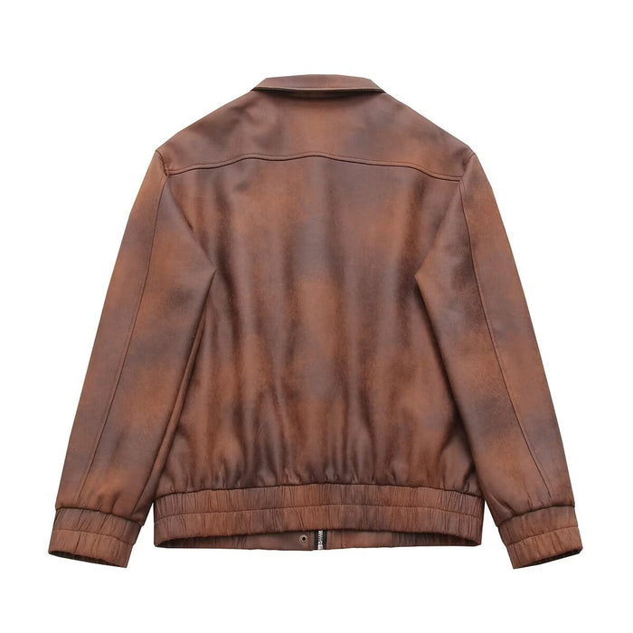 Brown Leather Coat Women Autumn Winter Sexy Loose Profile Suede Bomber Jacket Top