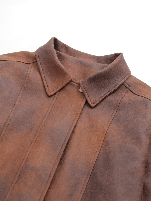 Brown Leather Coat Women Autumn Winter Sexy Loose Profile Suede Bomber Jacket Top