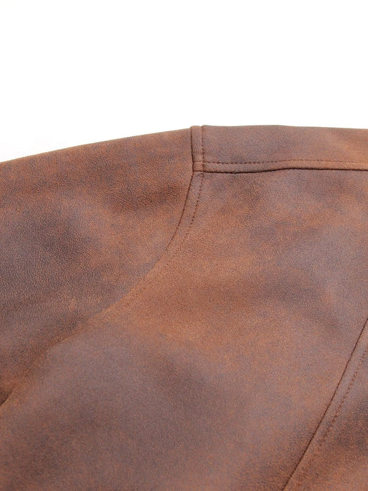 Brown Leather Coat Women Autumn Winter Sexy Loose Profile Suede Bomber Jacket Top