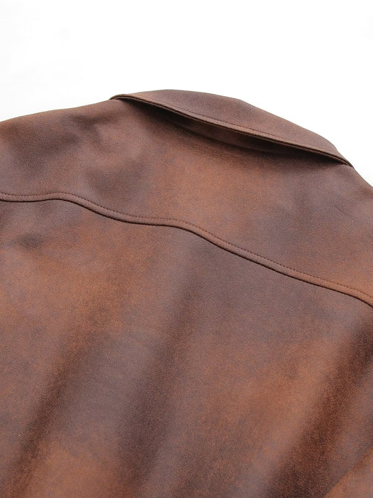 Brown Leather Coat Women Autumn Winter Sexy Loose Profile Suede Bomber Jacket Top