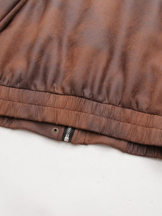 Brown Leather Coat Women Autumn Winter Sexy Loose Profile Suede Bomber Jacket Top