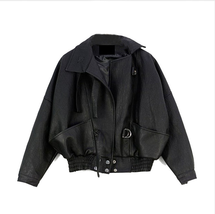 Spring Autumn Leather Jacket Coat Korean Black Short Motorcycle Faux Leather Batwing Sleeve Small Leather Coat Women