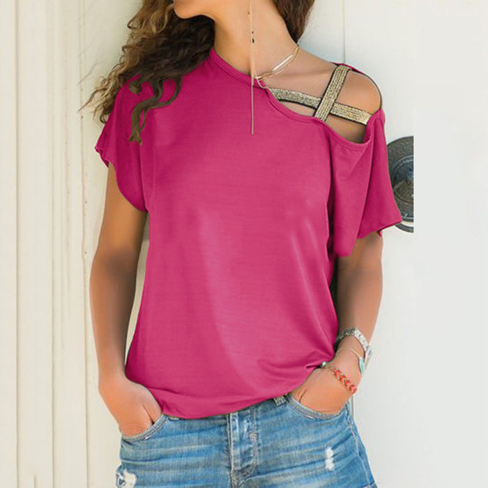 Summer Casual Criss Cross Irregular Asymmetric Short Sleeve Women Printed Wear T-shirt for Women