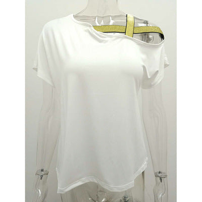 Summer Casual Criss Cross Irregular Asymmetric Short Sleeve Women Printed Wear T-shirt for Women