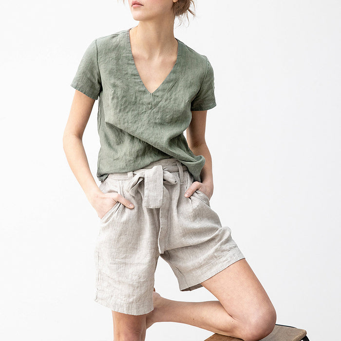 Linen Shorts Women Spring Summer Slimming Series Belt Cotton Linen Straight High Waist Niche Cotton Linen Casual Pants