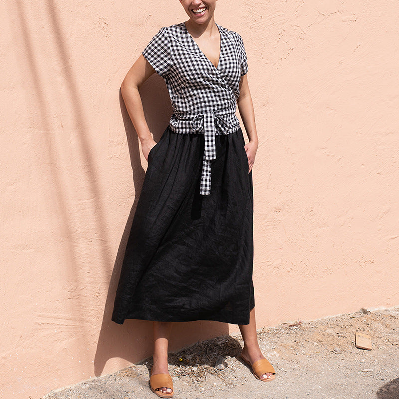 Ramie Cotton Skirt Women Elastic Waistband Slimming Plus Size Cotton Linen Niche Big Hem A line Skirt