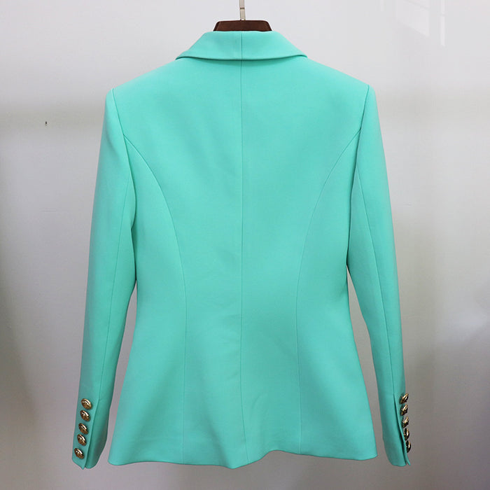 Star Women Blazer Head Metal Buckle Double Breasted Green Collar Blazer Mint Green