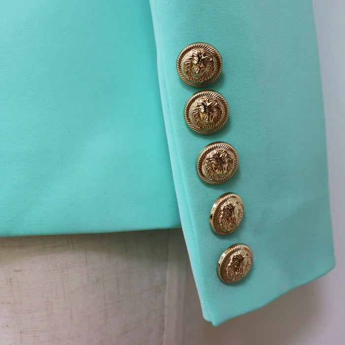 Star Women Blazer Head Metal Buckle Double Breasted Green Collar Blazer Mint Green