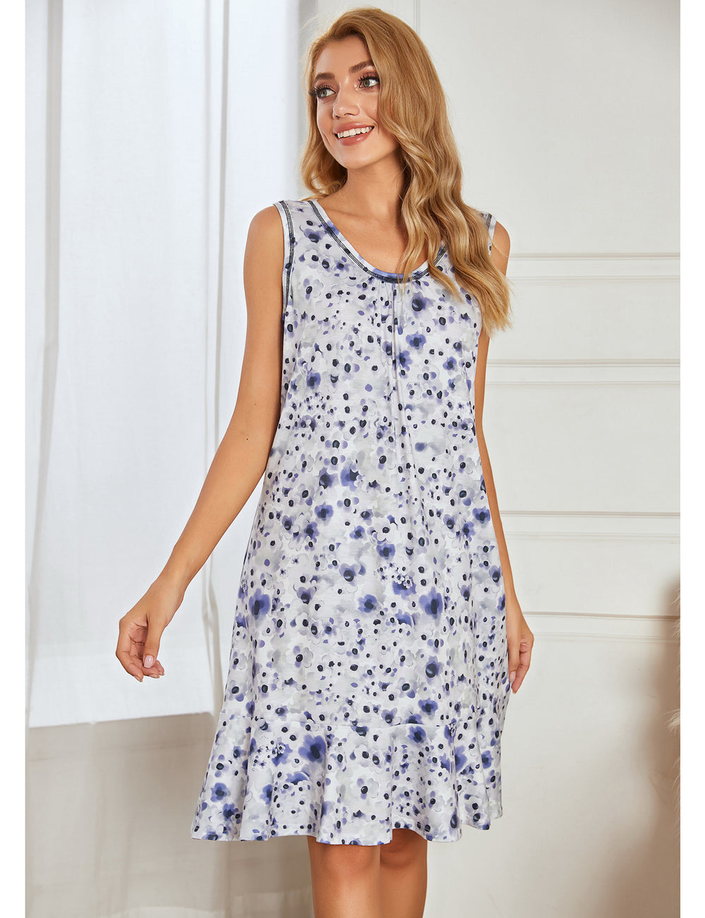 Spring Summer Women Homewear Pajamas Fresh Floral Printed Vest Home Nightdress for Women