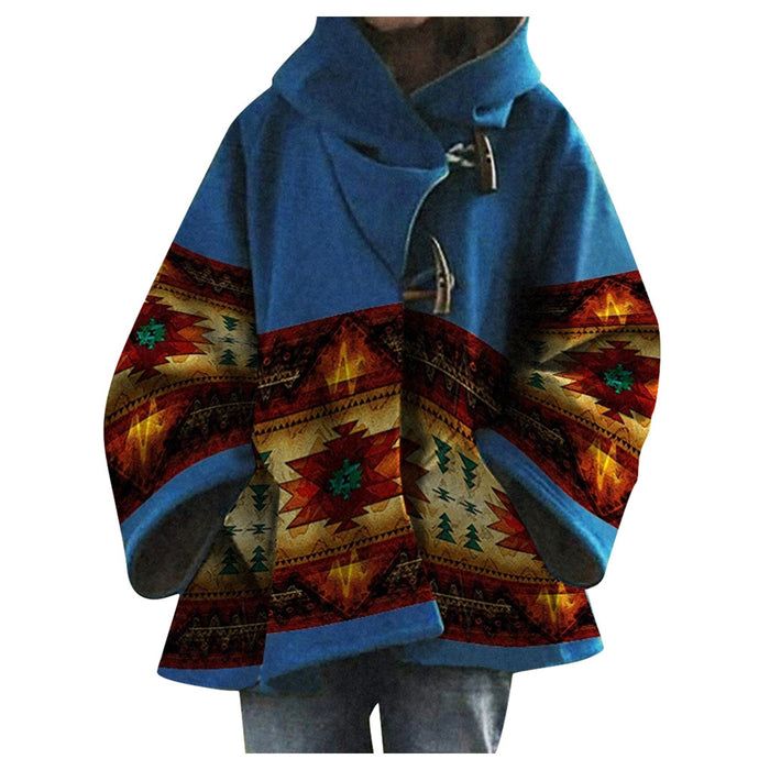 Winter Autumn Winter Women Loose Retro Printed Woolen Coat