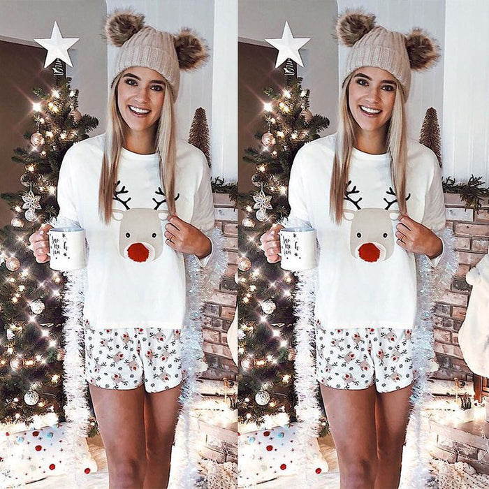 Women Clothing Autumn Reindeer Print Casual Long Sleeve Christmas Suit