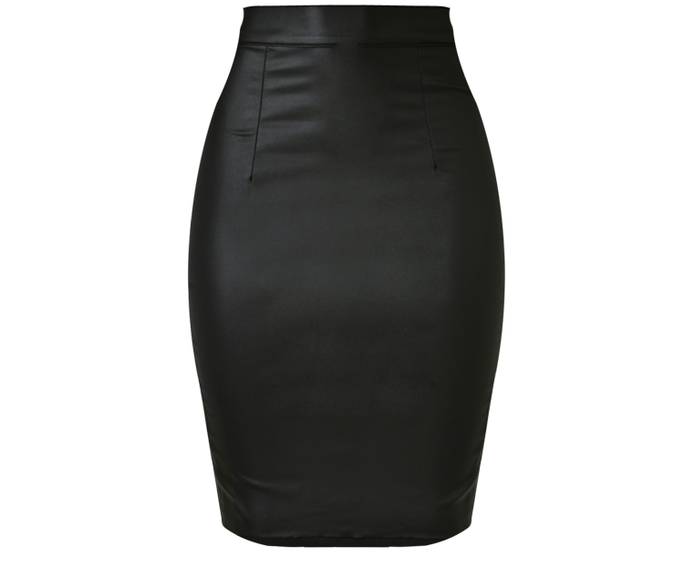 Women Clothing High Waist Slim Elastic Coating Faux Leather Denim Skirt Motorcycle Back Slit