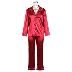 Pajamas Women Spring Summer Imitation Silk Long Sleeve Ice Silk Cardigan Suit plus Size Thin Homewear