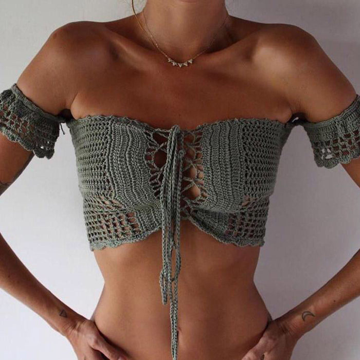 Hand Crocheting Hippies Bikini Wrapped Chest Beach Swimsuit Yoga Underwear