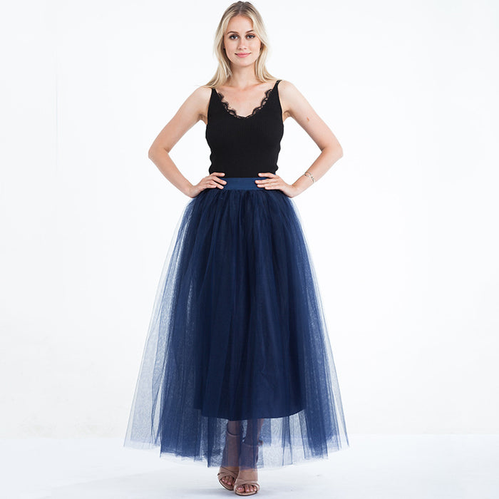 Women 4 Layers 100 Mesh Half-Length Long Skirt Tulle Skirt Gauze Skirt