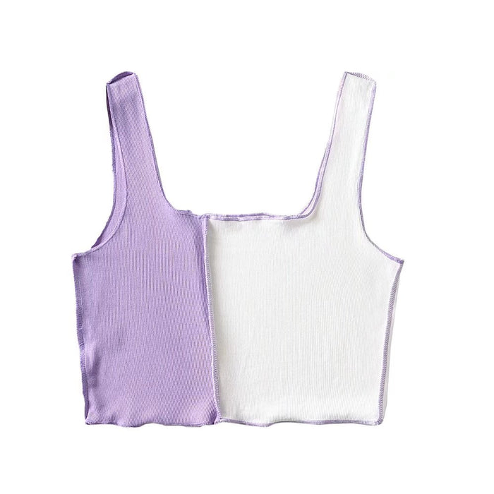 Spring Autumn Cotton Solid Color Hollow Out Cutout Strap Type Slim-Fit Color Matching Backless Vest